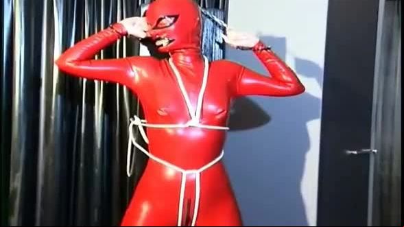 Lovely slave girl is tied up and horny